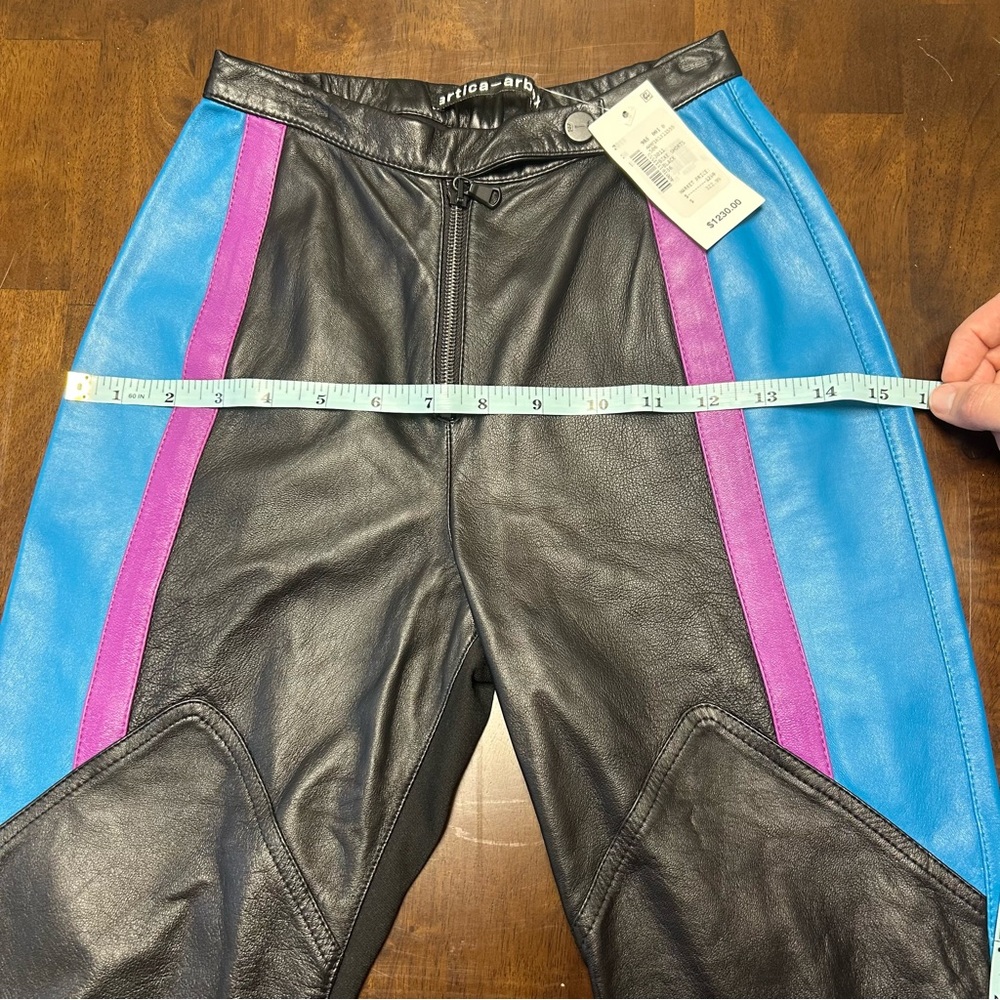NWT ARTICA-ARBOX Blue and Purple Colorblock Leather Bike Shorts Size 0 - Picture 14 of 15